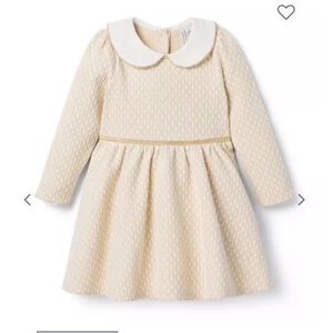 Janie and Jack Cream Textured Peter Pan Collar Dress with Gold Trim